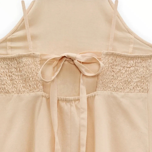 ZARA | Beige-pink | EMBROIDERED LINEN BLEND DRESS - Picture 5 of 10